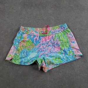 Lilly Pulitzer Shorts Womens Medium Blue Floral Luxletic Elastic Waist Running